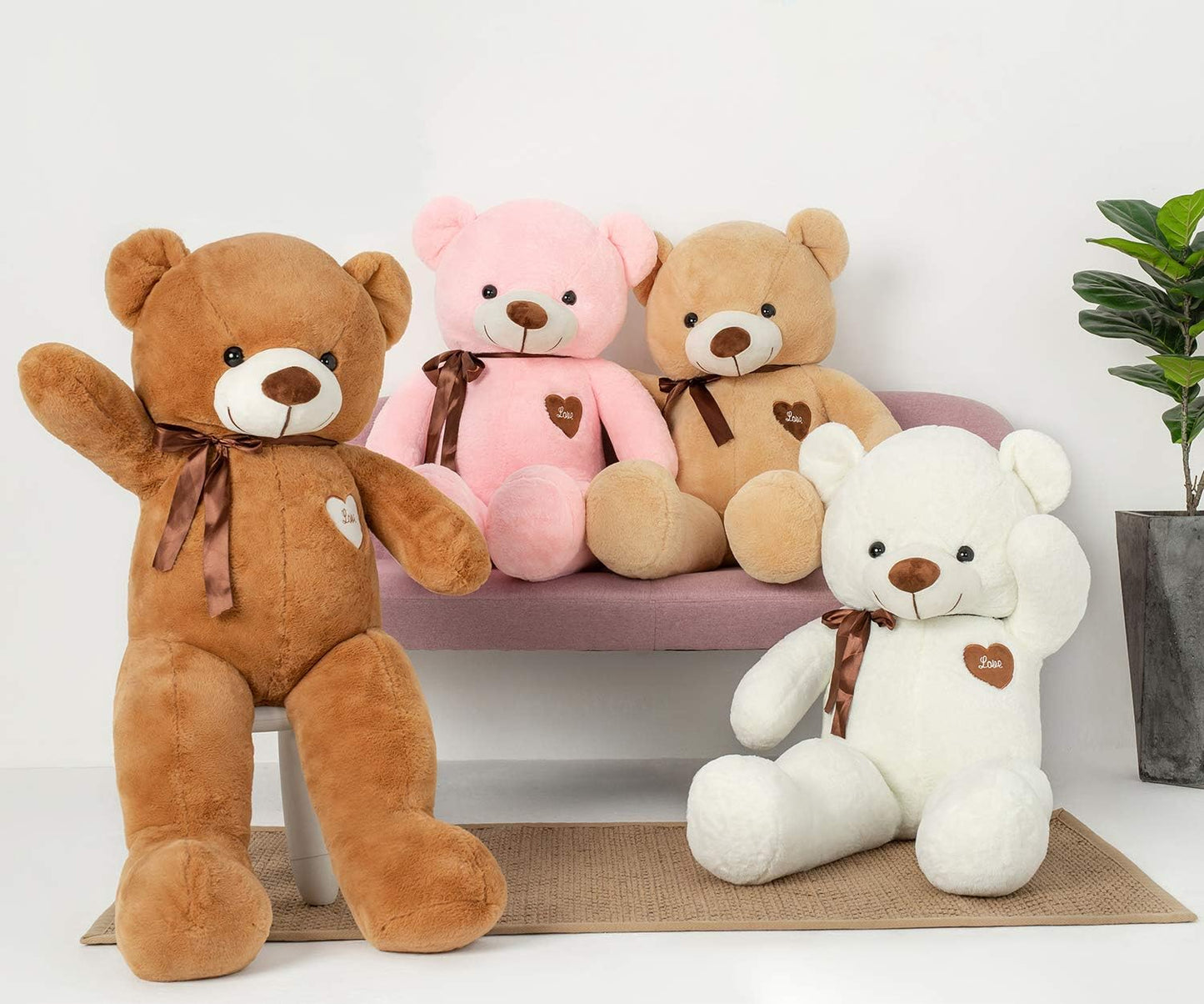 Giant Teddy Bear – 31.5" Large Plush Stuffed Animal with Love Heart & Ribbon